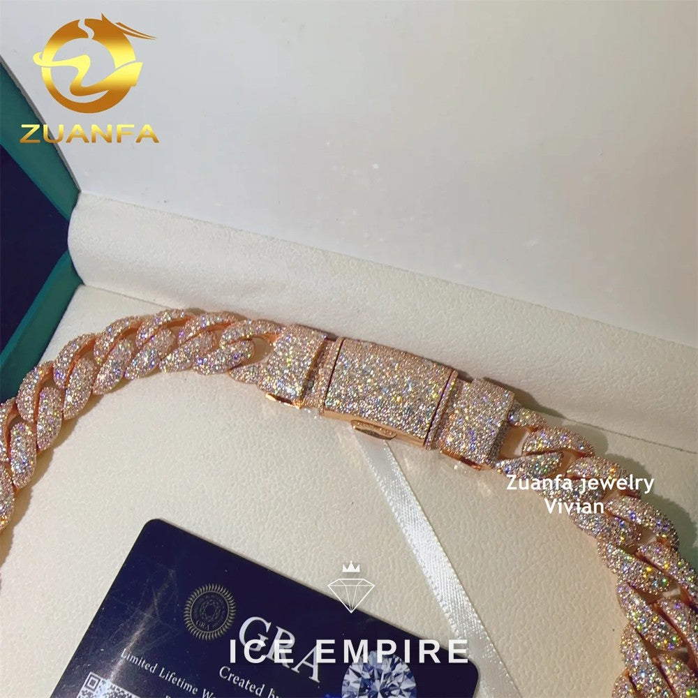 Iced Out Rose Gold Plated Moissanite Cuban Chain