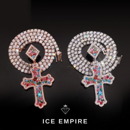 Iced Out Cross Rose Gold Plated Moissanite Pendant