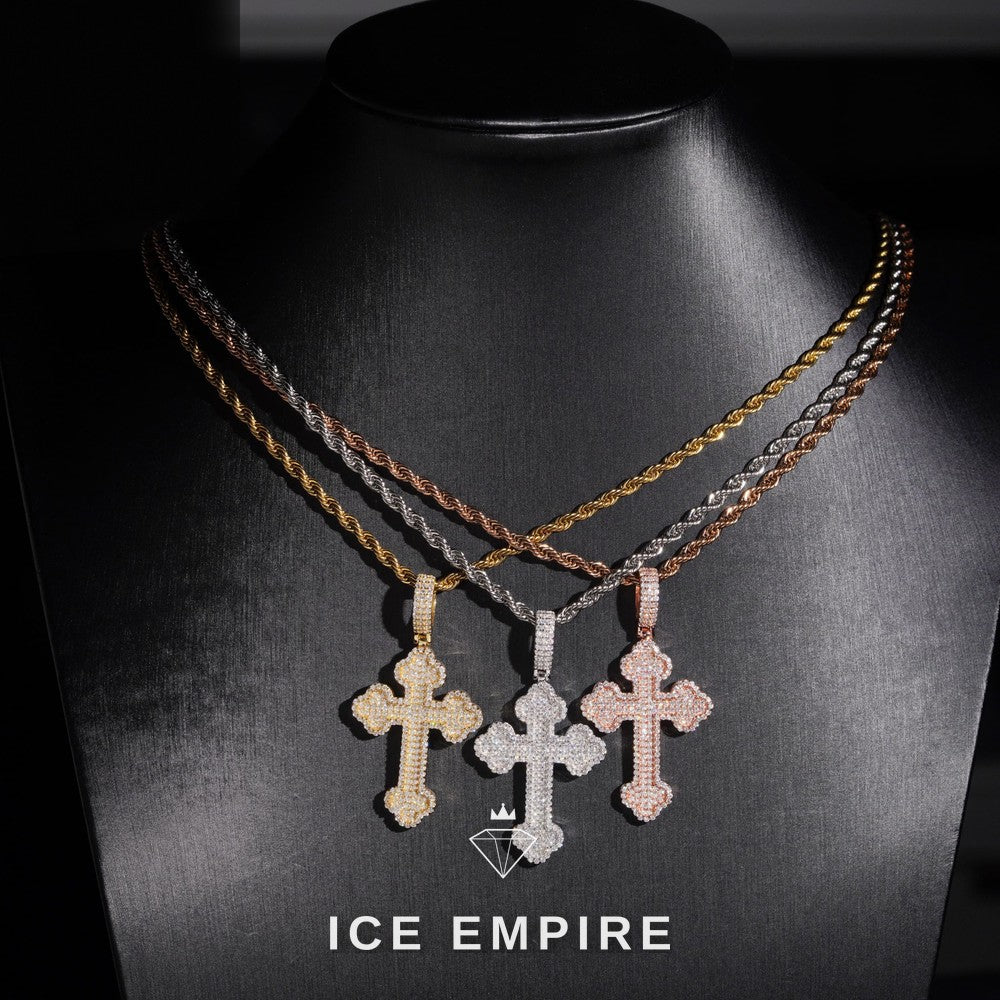 Iced Out Cross Rose Gold Plated Moissanite Pendant