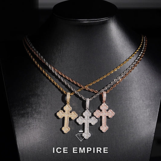 Iced Out Cross Rose Gold Plated Moissanite Pendant