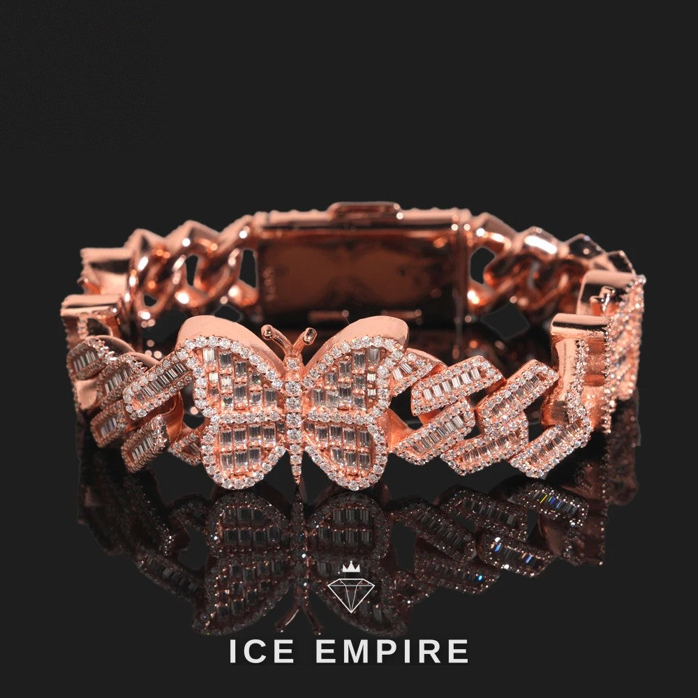 Iced Out Baguette Rose Gold Plated Moissanite Cuban Chain