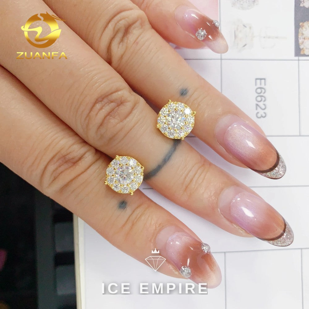 Iced Out Cross Gold Plated Moissanite Hoop Earrings
