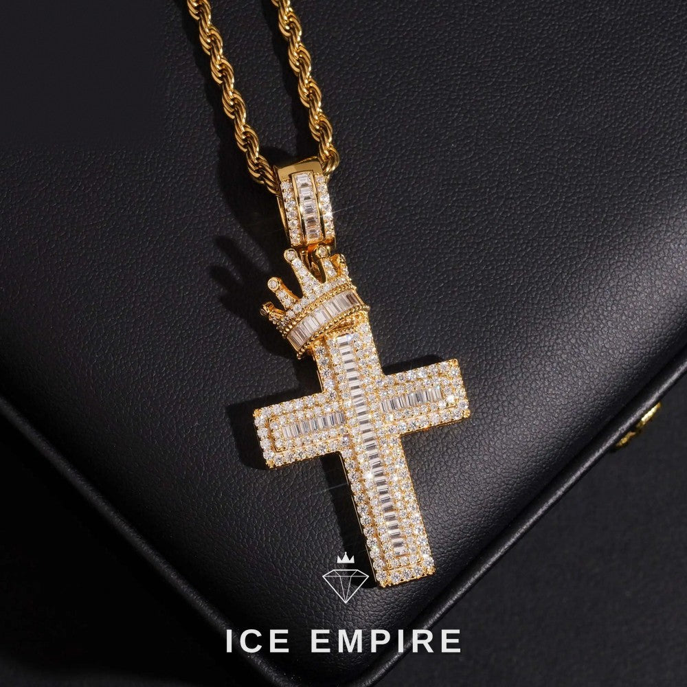 Iced Out Cross Rose Gold Moissanite Pendant