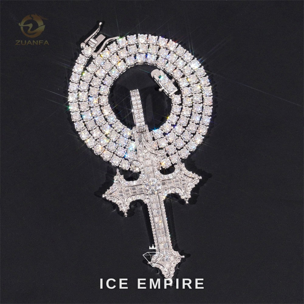 Iced Out Cross Rose Gold Plated Moissanite Pendant