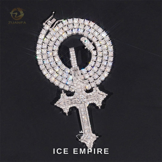 Iced Out Cross Rose Gold Plated Moissanite Pendant