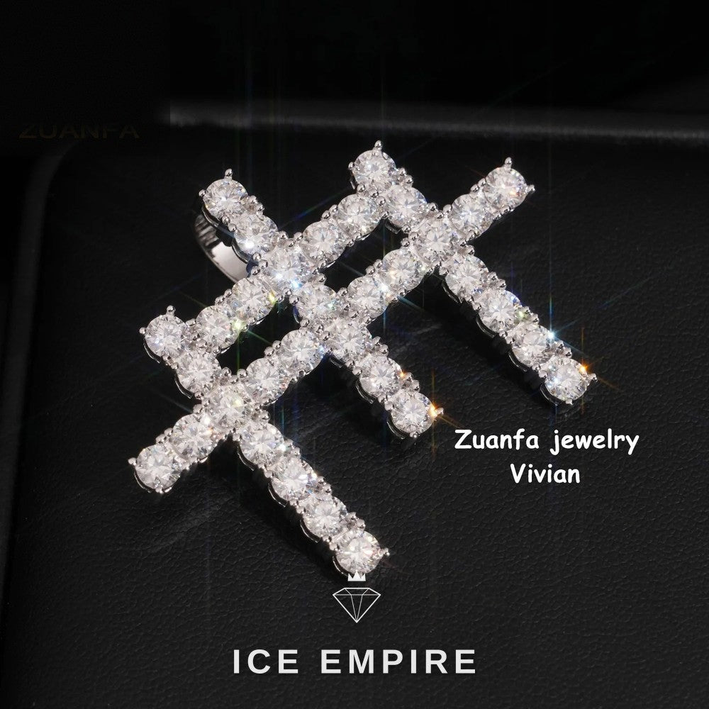 Iced Out Cross Rose Gold Plated Moissanite Pendant