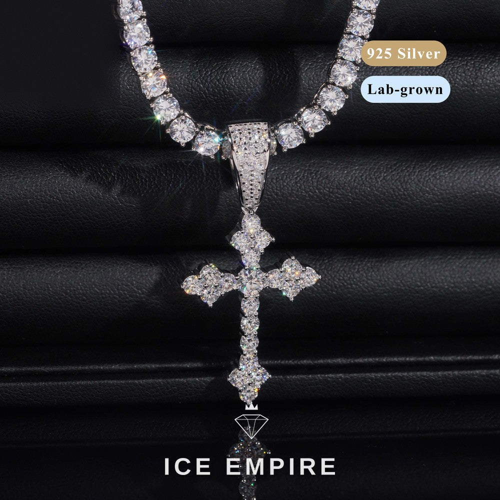 Iced Out Cross Gold Plated Lab Grown Diamond Pendant