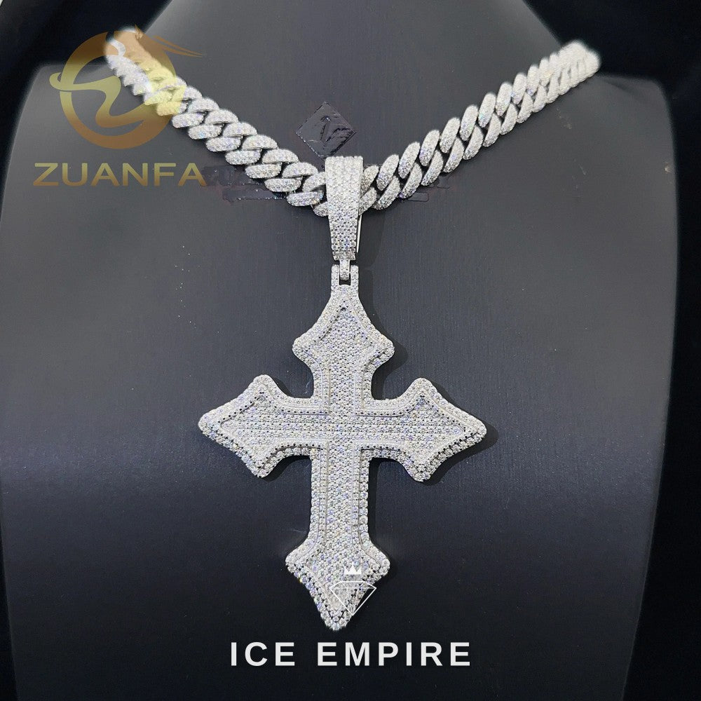 Iced Out Cross Rose Gold Plated Moissanite Pendant