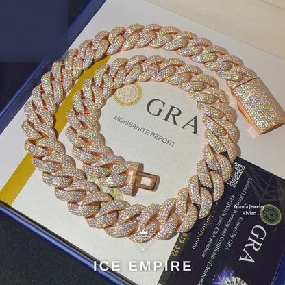 Iced Out Rose Gold Plated Moissanite Cuban Chain