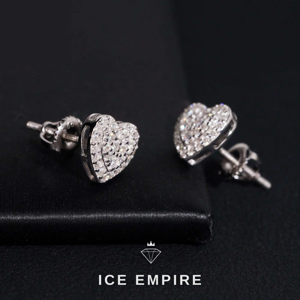 Iced Out Heart 14K Gold Moissanite Stud Earrings