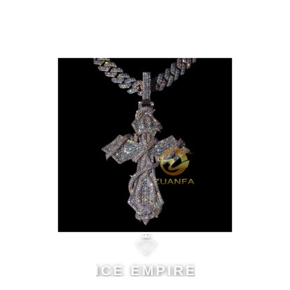 Iced Out Cross Rose Gold Plated Moissanite Pendant