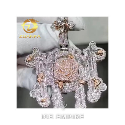 Iced Out Baguette Rose Gold Plated Moissanite Pendant
