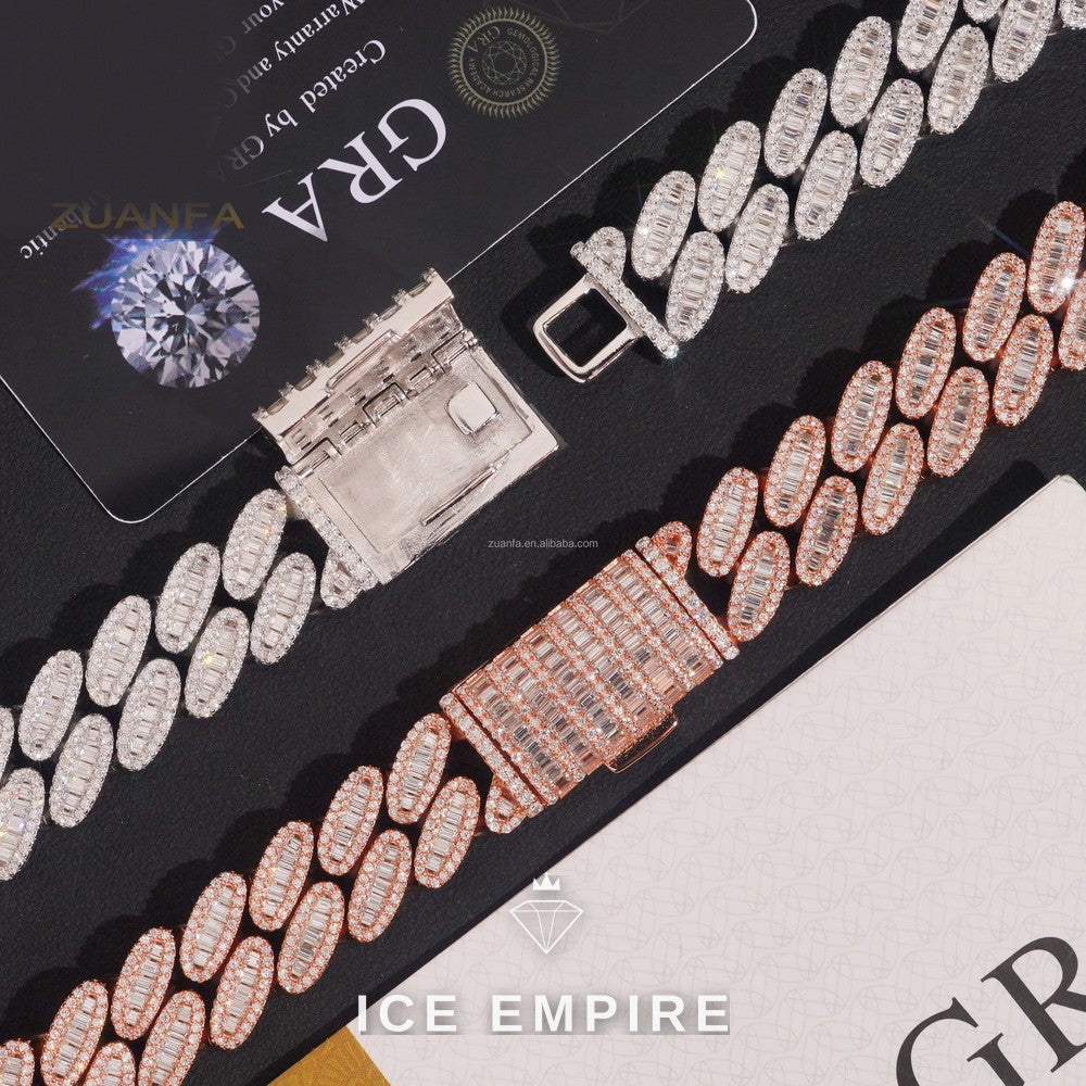Iced Out Baguette Rose Gold Moissanite Cuban Chain