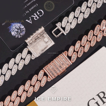 Iced Out Baguette Rose Gold Moissanite Cuban Chain