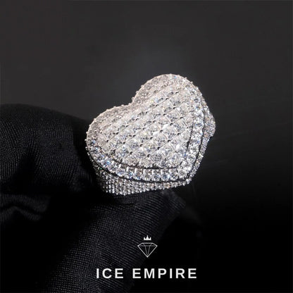 Iced Out Heart 925 Silver Moissanite Ring