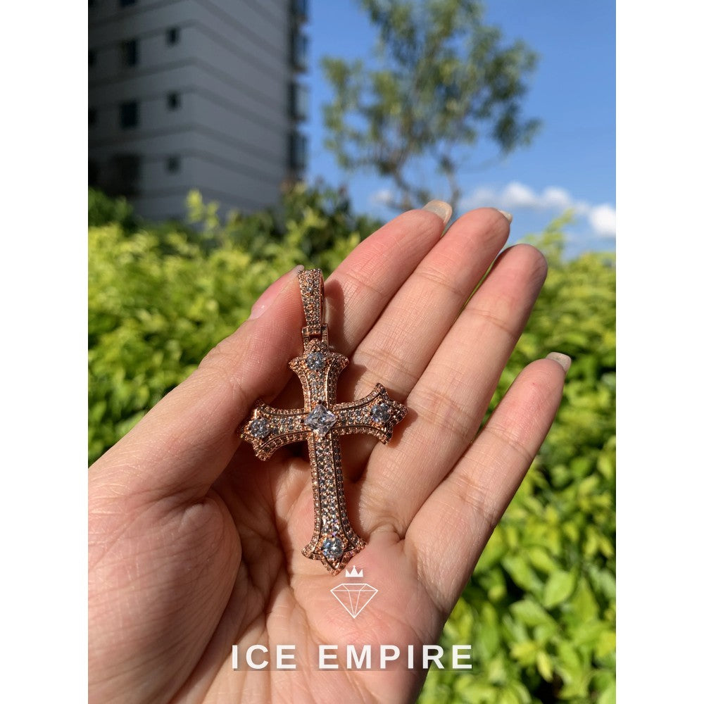 Iced Out Cross Rose Gold Plated Moissanite Pendant