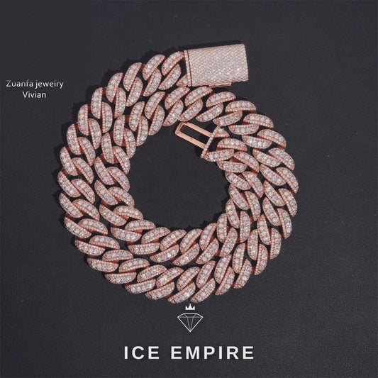 Iced Out Rose Gold Plated Moissanite Cuban Chain