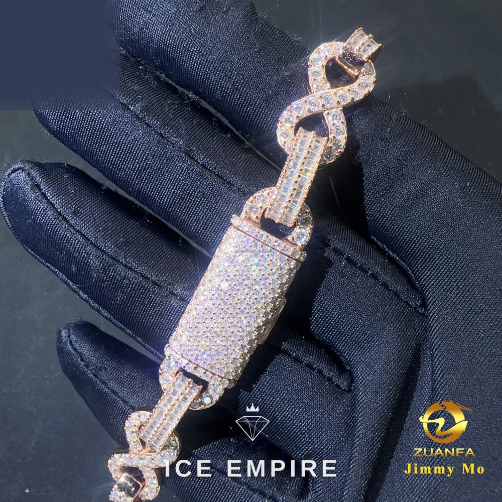 Iced Out Baguette Rose Gold Moissanite Cuban Chain