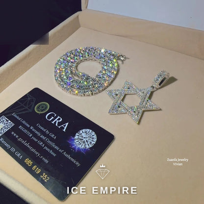 Iced Out Cross 925 Silver Moissanite Tennis Chain