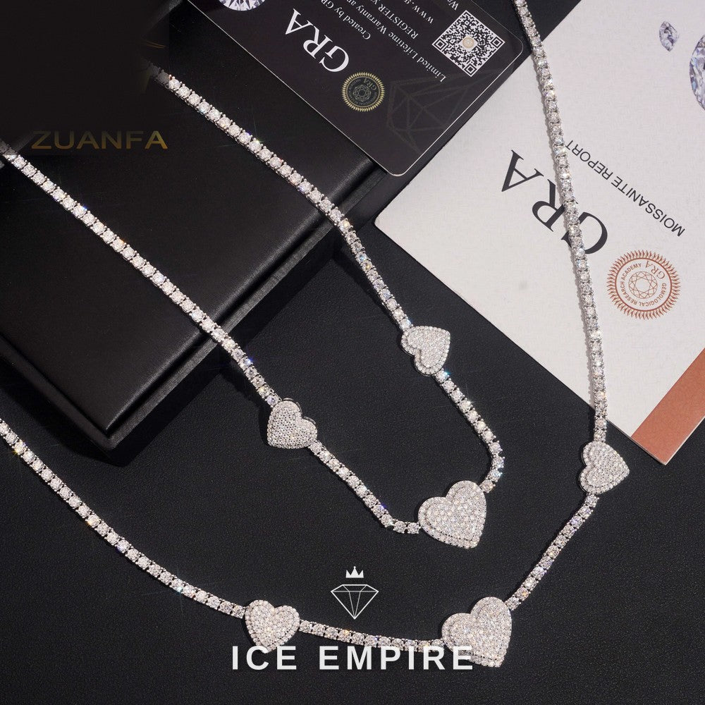 Iced Out Heart Rose Gold Plated Moissanite Cuban Chain