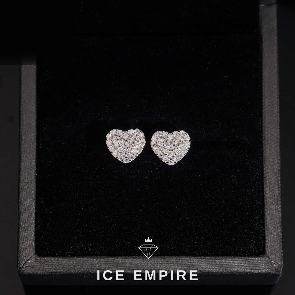 Iced Out Heart 925 Silver Moissanite Stud Earrings