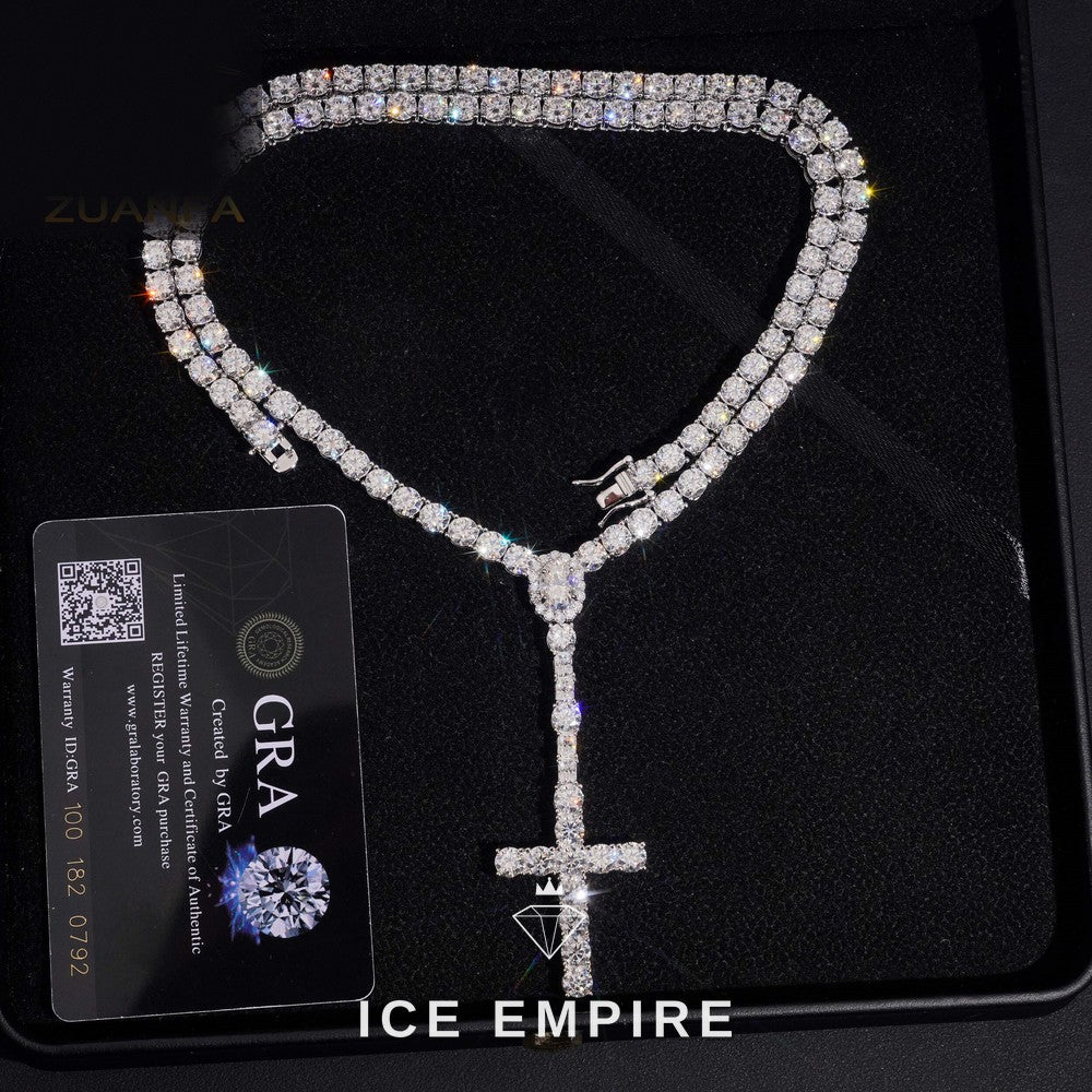 Iced Out Cross Gold Plated Moissanite Cuban Chain