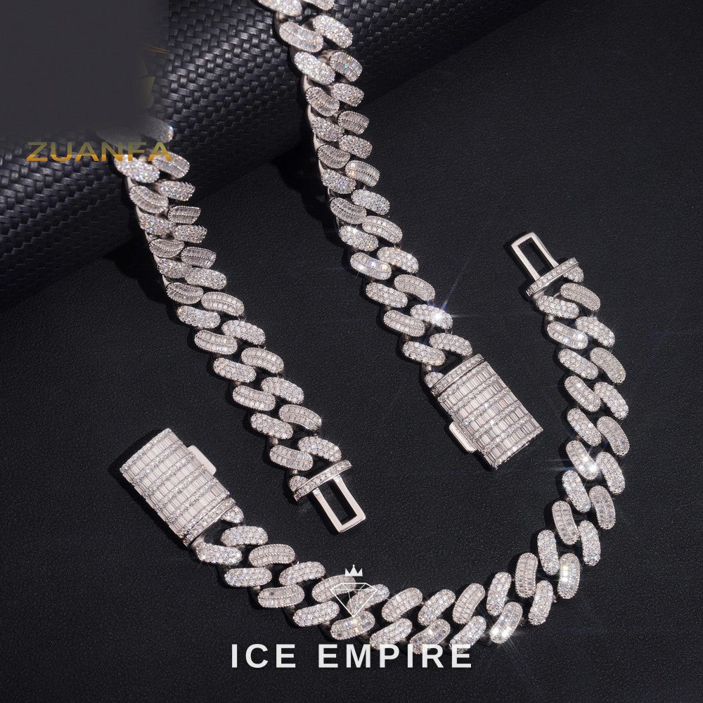 Iced Out Baguette Rose Gold Moissanite Cuban Chain
