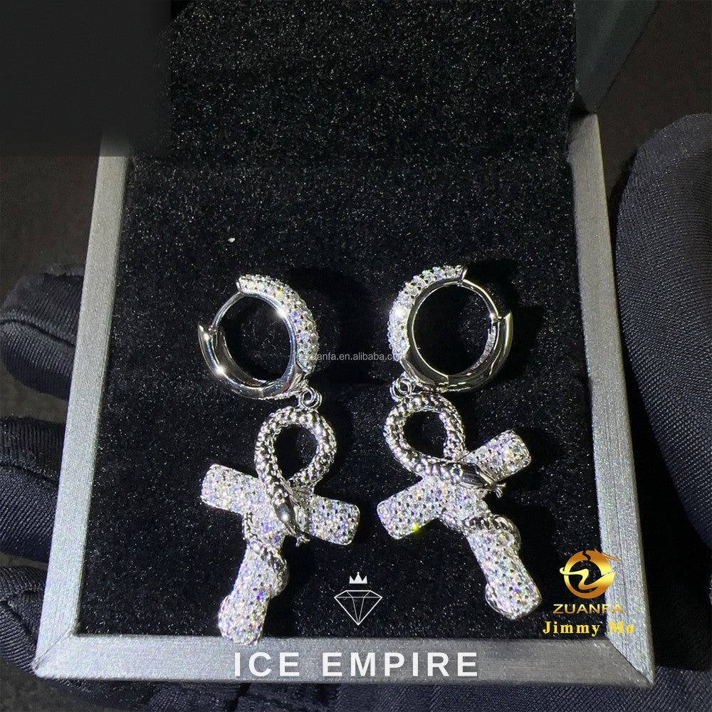 Iced Out 925 Silver Moissanite Hoop Earrings