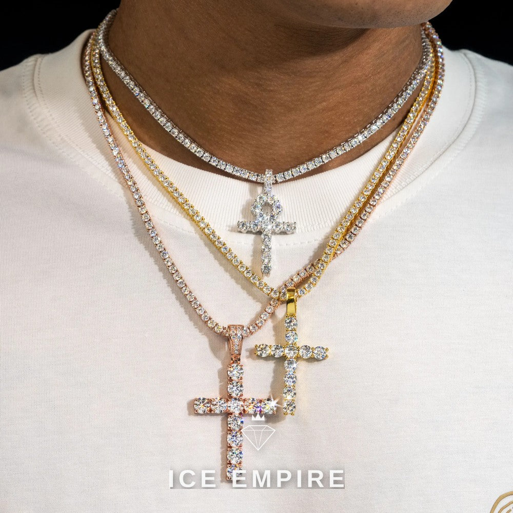 Iced Out Cross Rose Gold Plated Moissanite Pendant