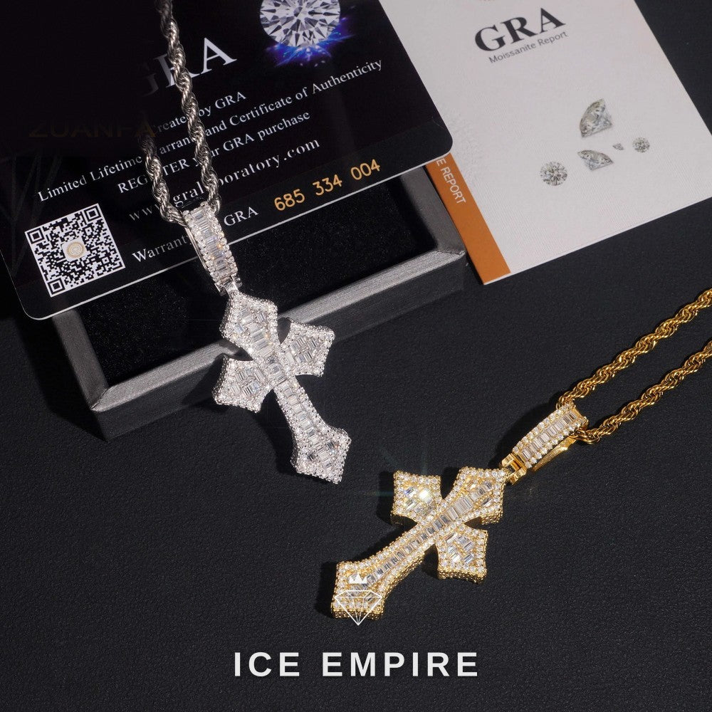 Iced Out Baguette 925 Silver Pendant