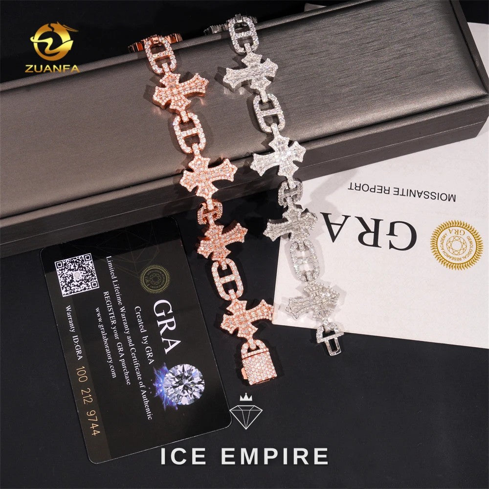 Iced Out Cross 925 Silver Moissanite Cuban Chain