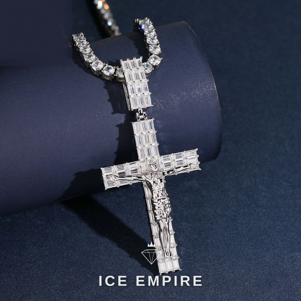 Iced Out Cross Rose Gold Plated Moissanite Pendant
