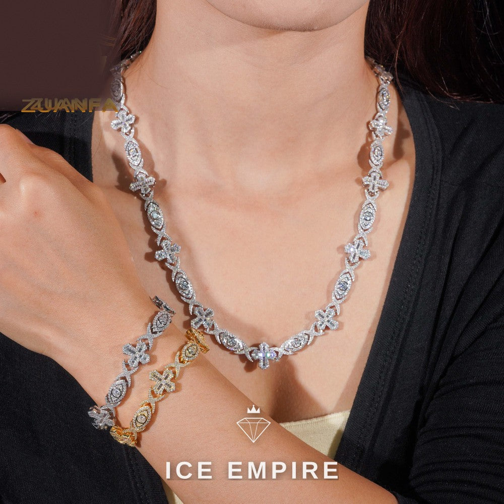Iced Out Cross Rose Gold Plated Moissanite Cuban Chain