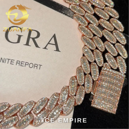 Iced Out Baguette Rose Gold Plated Moissanite Cuban Chain
