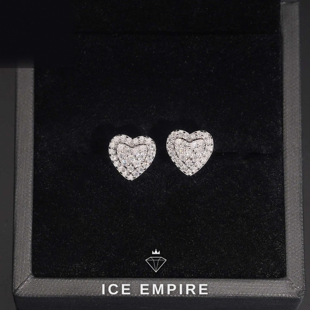 Iced Out Heart Gold Plated Moissanite Stud Earrings
