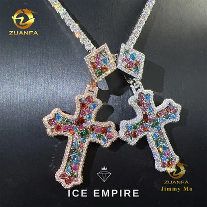 Iced Out Cross 925 Silver Pendant