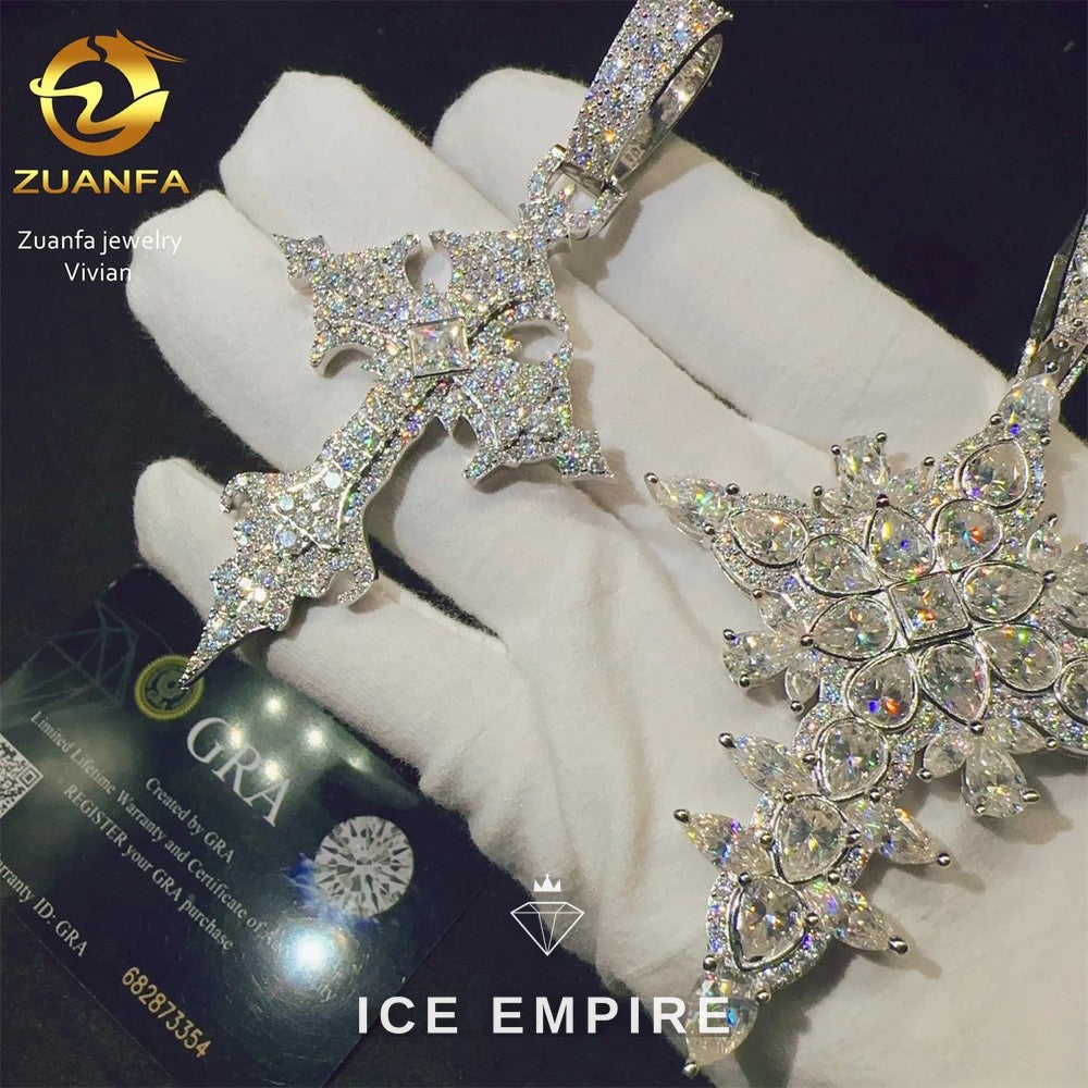 Iced Out Cross 925 Silver Moissanite Pendant