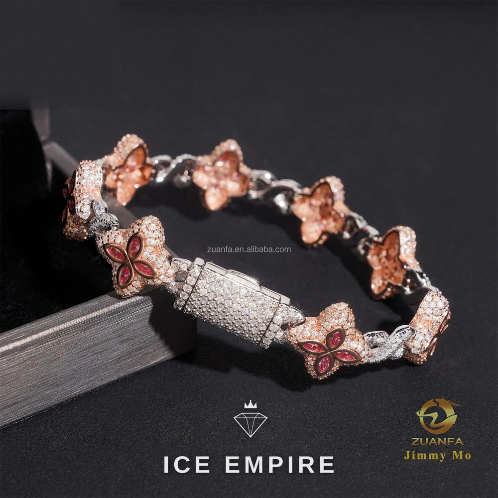 Iced Out Baguette Rose Gold Moissanite Cuban Chain