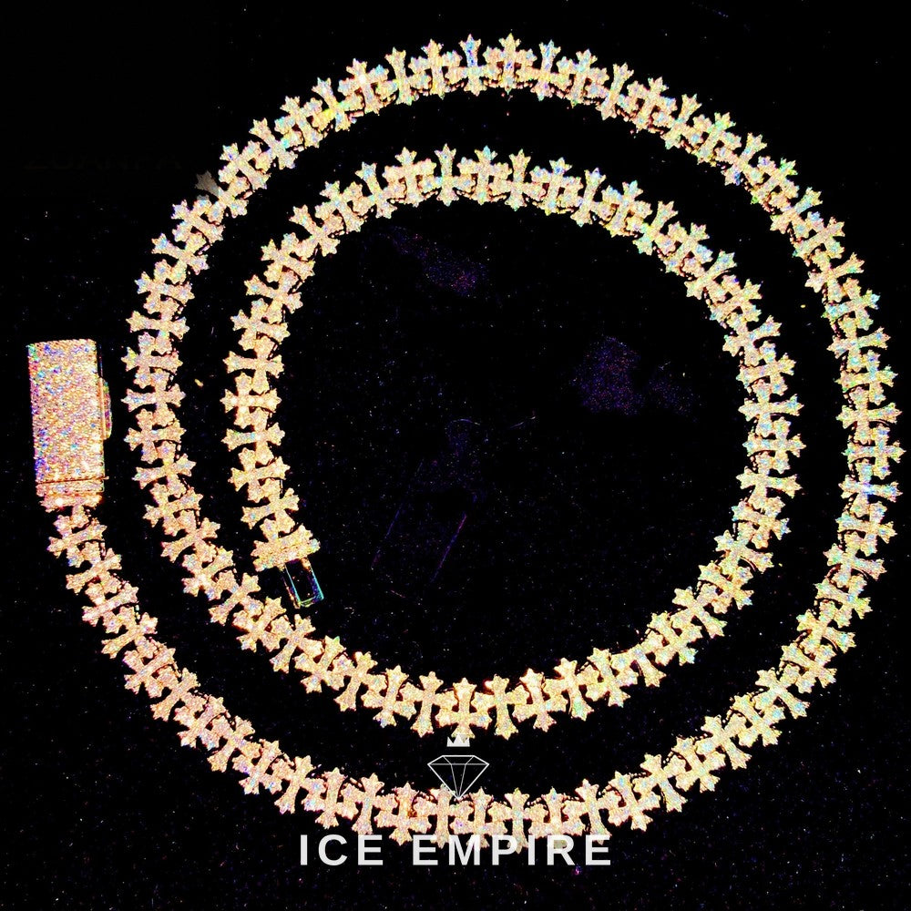 Iced Out Cross Rose Gold Plated Moissanite Cuban Chain