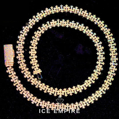 Iced Out Cross Rose Gold Plated Moissanite Cuban Chain