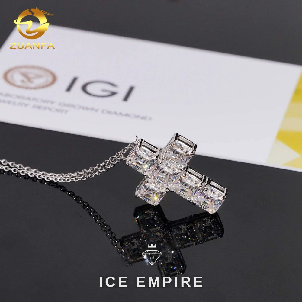 Iced Out Cross 925 Silver Lab Grown Diamond Pendant