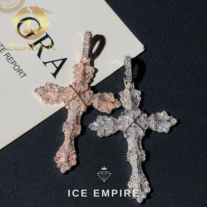 Iced Out Cross Rose Gold Plated Moissanite Pendant