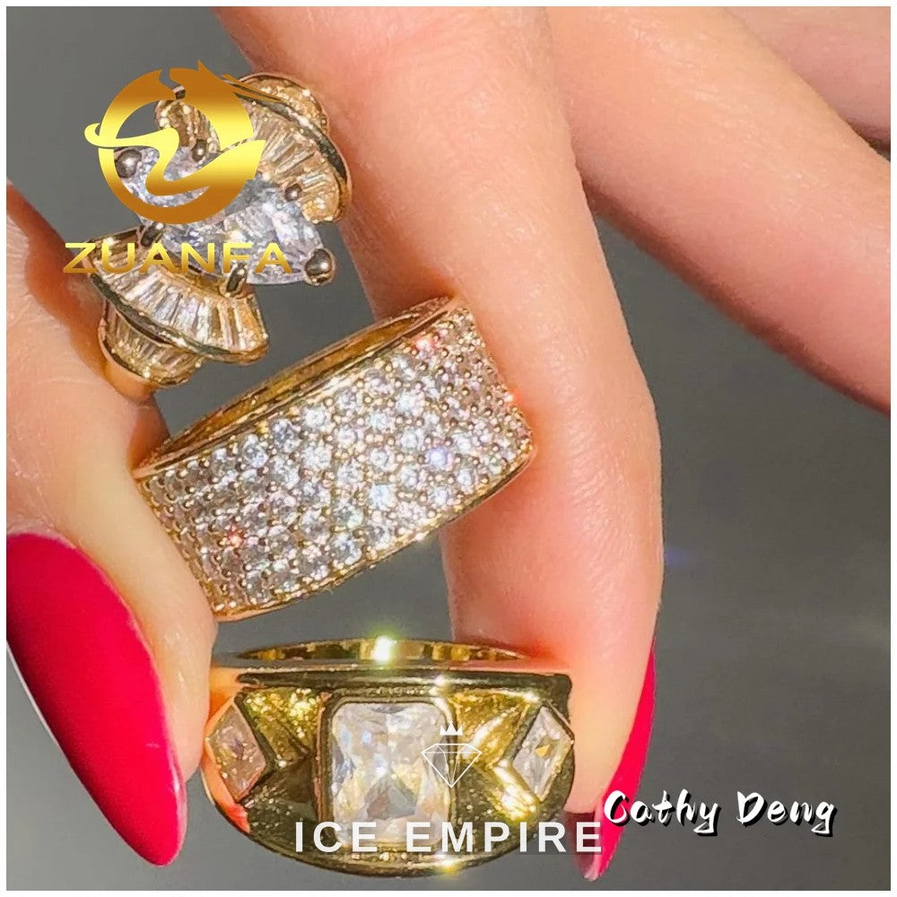 Iced Out 925 Silver Moissanite Engagement Ring