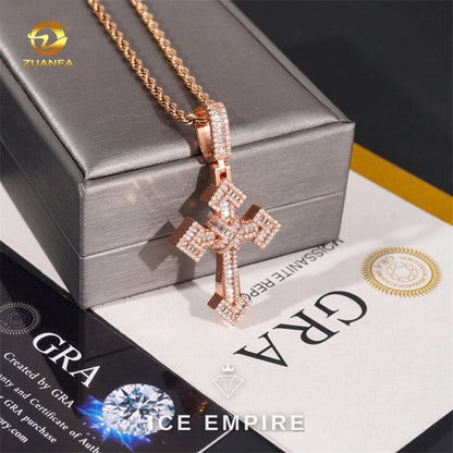Iced Out Cross Gold Plated Moissanite Pendant