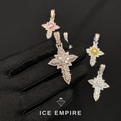 Iced Out Cross Rose Gold Plated Moissanite Pendant