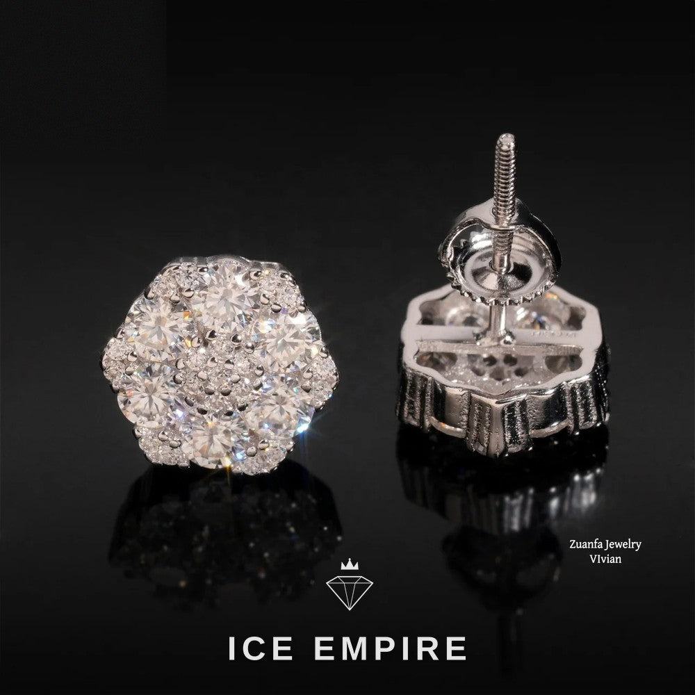 Iced Out 925 Silver Moissanite Stud Earrings
