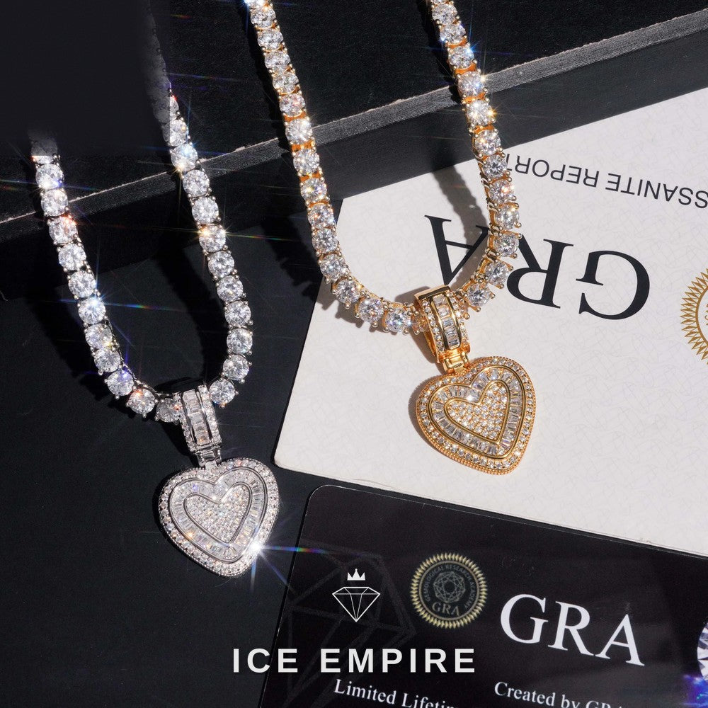 Iced Out Heart Rose Gold Plated Moissanite Pendant