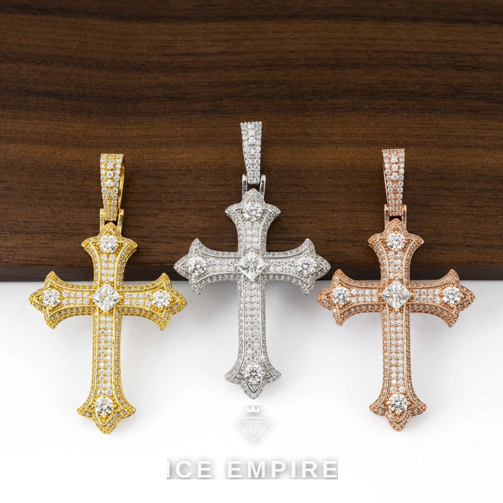 Iced Out Cross Gold Plated Moissanite Pendant