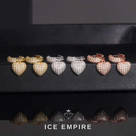 Iced Out Heart Gold Plated Moissanite Stud Earrings