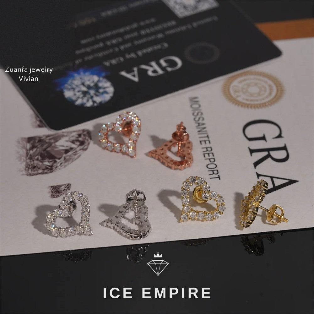 Iced Out Heart 925 Silver Moissanite Earrings